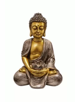 Złota i Taupe Figurka Buddy w Medytacji z Lotosem z Żywicy 30 cm