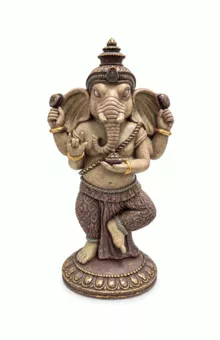 Tańcząca figurka Ganesha w kolorze fioletowym i złotym z żywicy, 32 cm