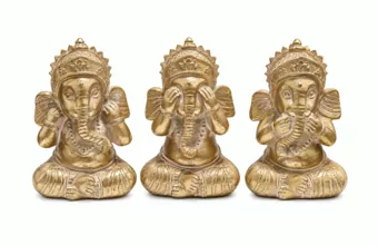 Zestaw 3 Złotych Figurek Ganesh Mądrości z Żywicy 12 cm
