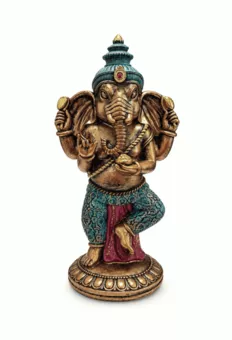 Stojąca Statua Ganesha Turkusowo-Niebieska i Złota z Żywicy 32 cm