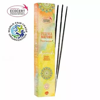 Perma Nature Ayurveda Bazylia Kadzidło Etykieta Ecocert-Fair Trade 15g