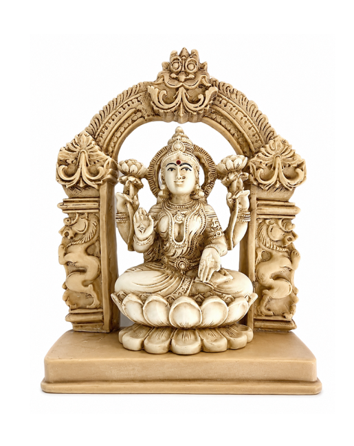 kadzidło i Figurka Bogini Lakshmi z Żywicy Kość Słoniowa i Złoto 13cm