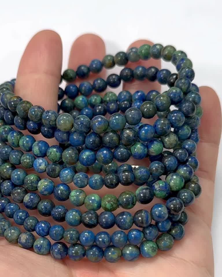 Bransoletka Azuryt Naturalny Malachit AA koraliki 5-6mm