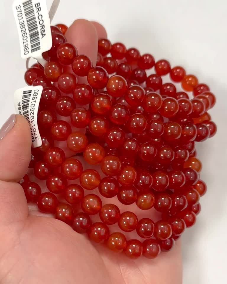 Bransoletka z czerwonego karneolu z koralikami 8 mm