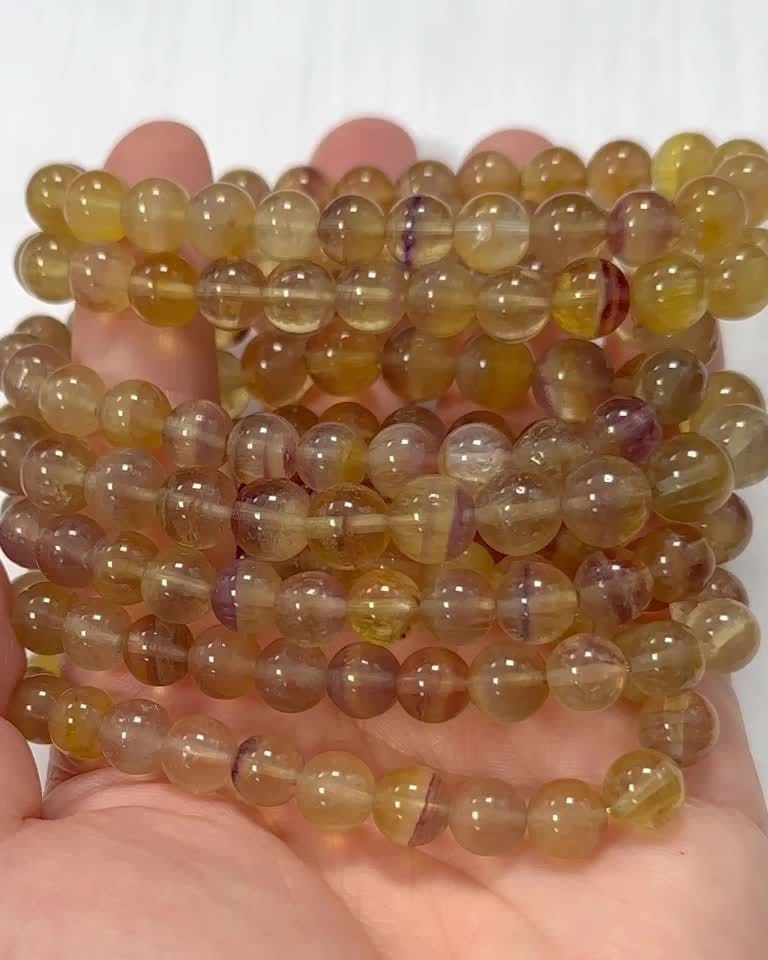 Fioletowo-żółta bransoletka z fluorem A+ koraliki 7.5-8.5mm
