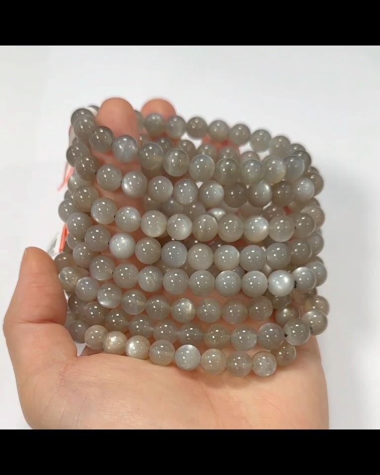 Szara bransoletka z kamieniami księżycowymi AAA z koralików 7,5-8,5mm
