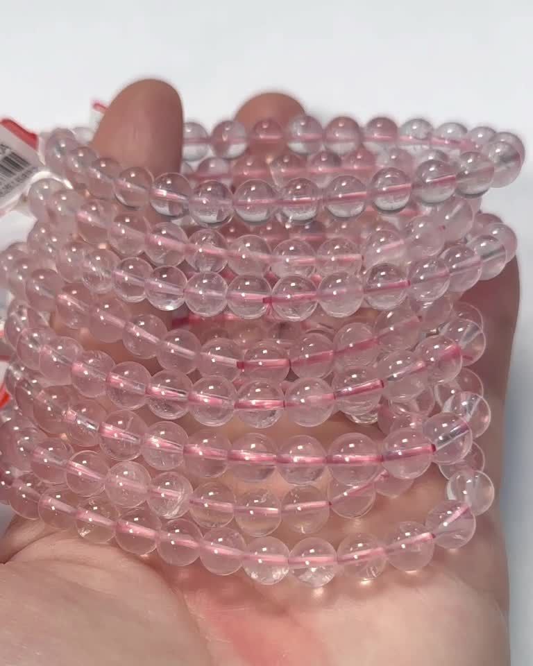 Bransoletka z kwarcu różowego AA z koralikami 6-7mm