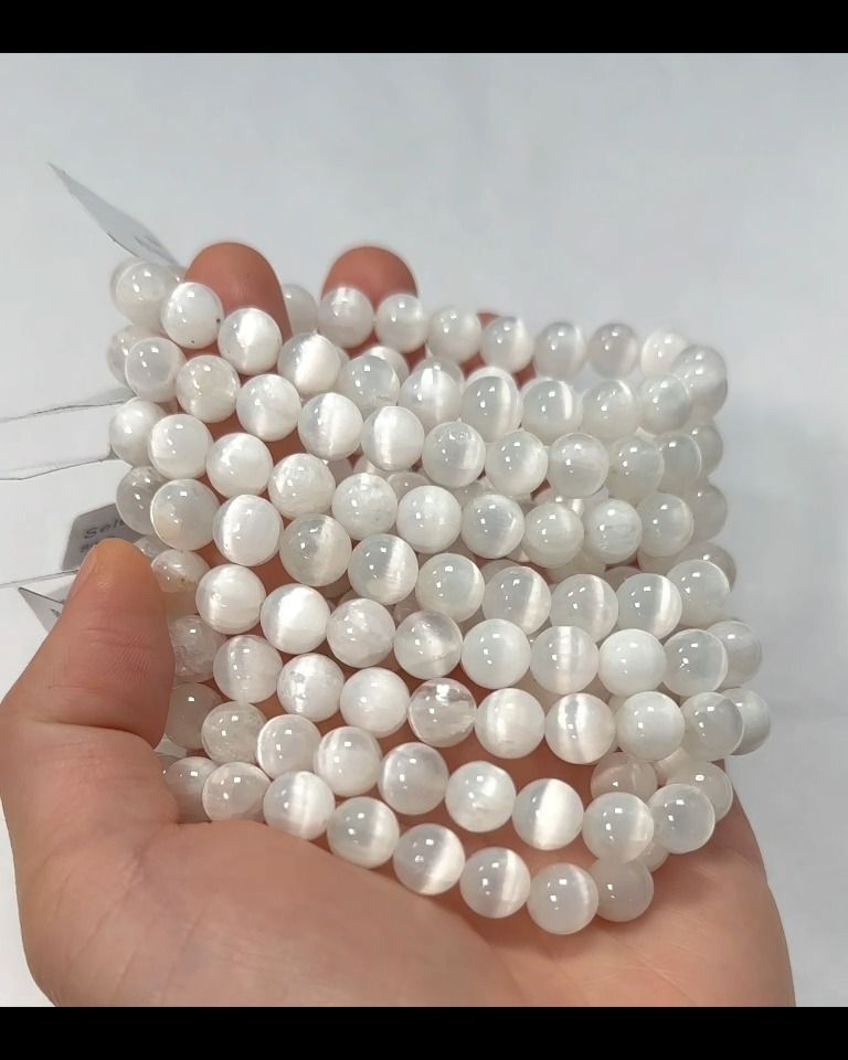 Bransoletka z selenitu kocie oko AA koraliki 8mm