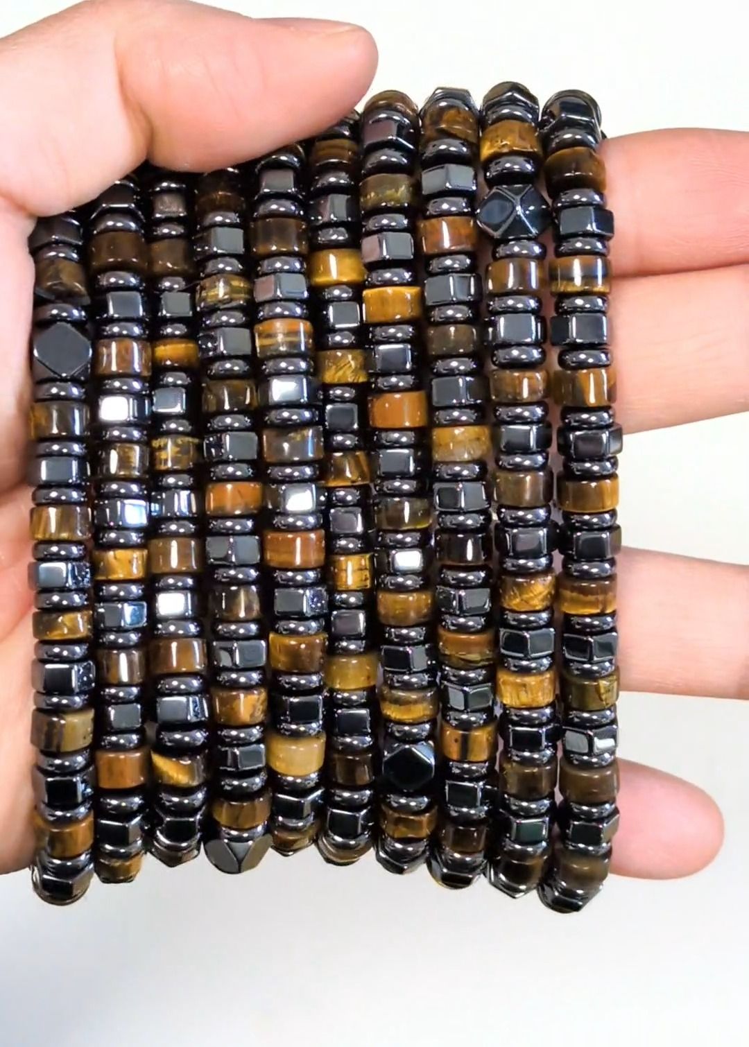 Bransoletka z tygrysiego oka, koraliki hematytu 6 x 3 mm