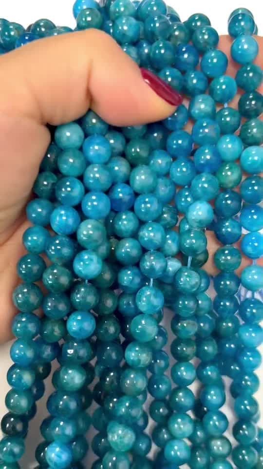 Koraliki niebieskiego apatytu AA+ 8mm na drucie 40cm