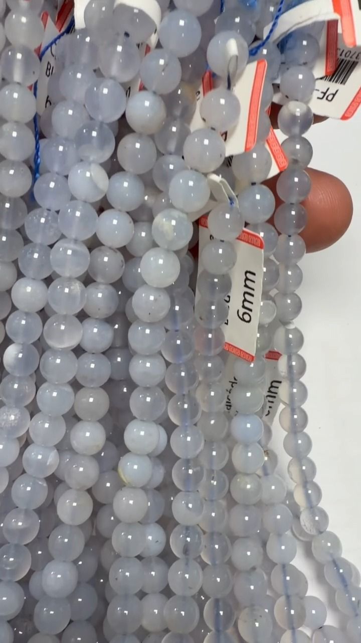 Sznur Okrągłych Koralików z Niebieskiego Chalcedonu A 6-7mm