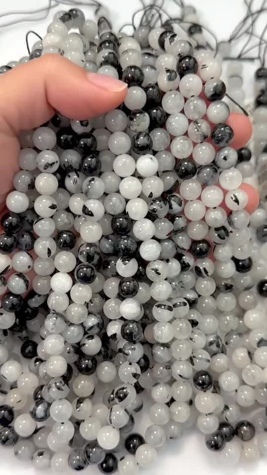 Kryształ górski Turmalin A koraliki 8-9mm na drucie 40cm