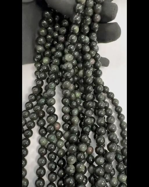 Koraliki Celestial Eye Obsidian AA o średnicy 8mm na druciku 40cm