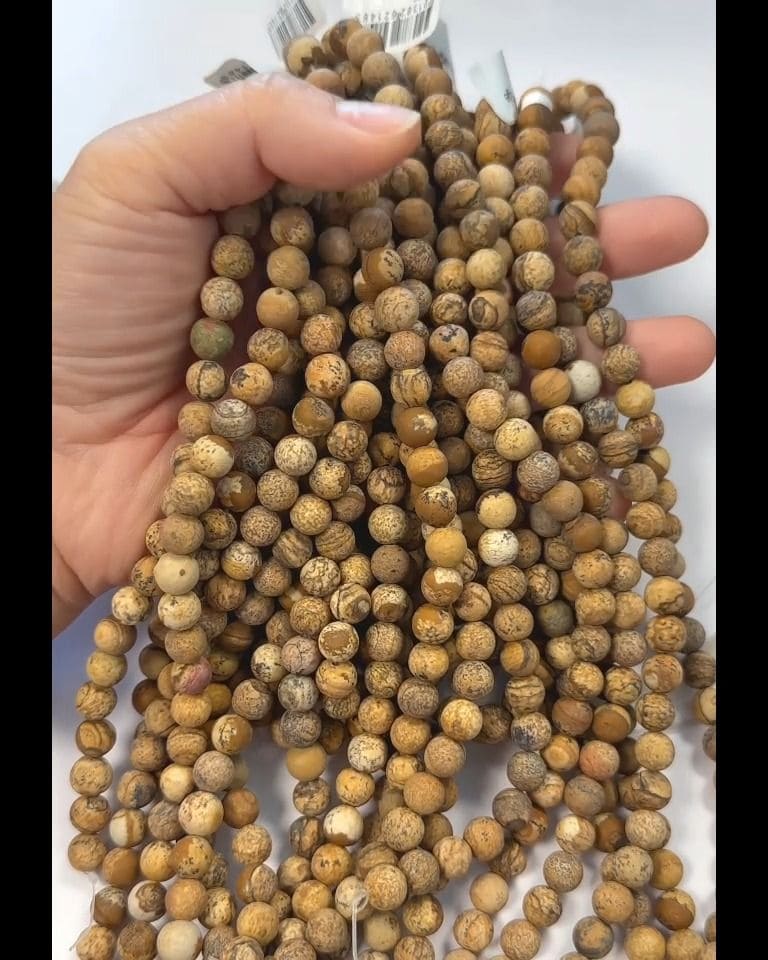 Koraliki matowe Jasper Landscape 8mm na drucie 40cm